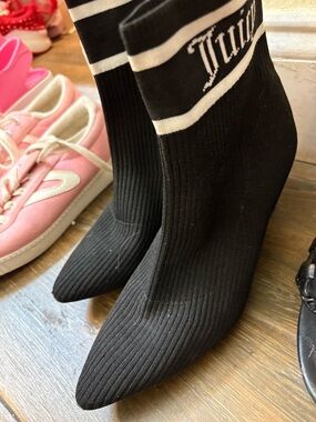 Juicy Couture Black Ribbed Sock Heel with White Stripe